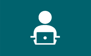 icon (teal)- person using a laptop